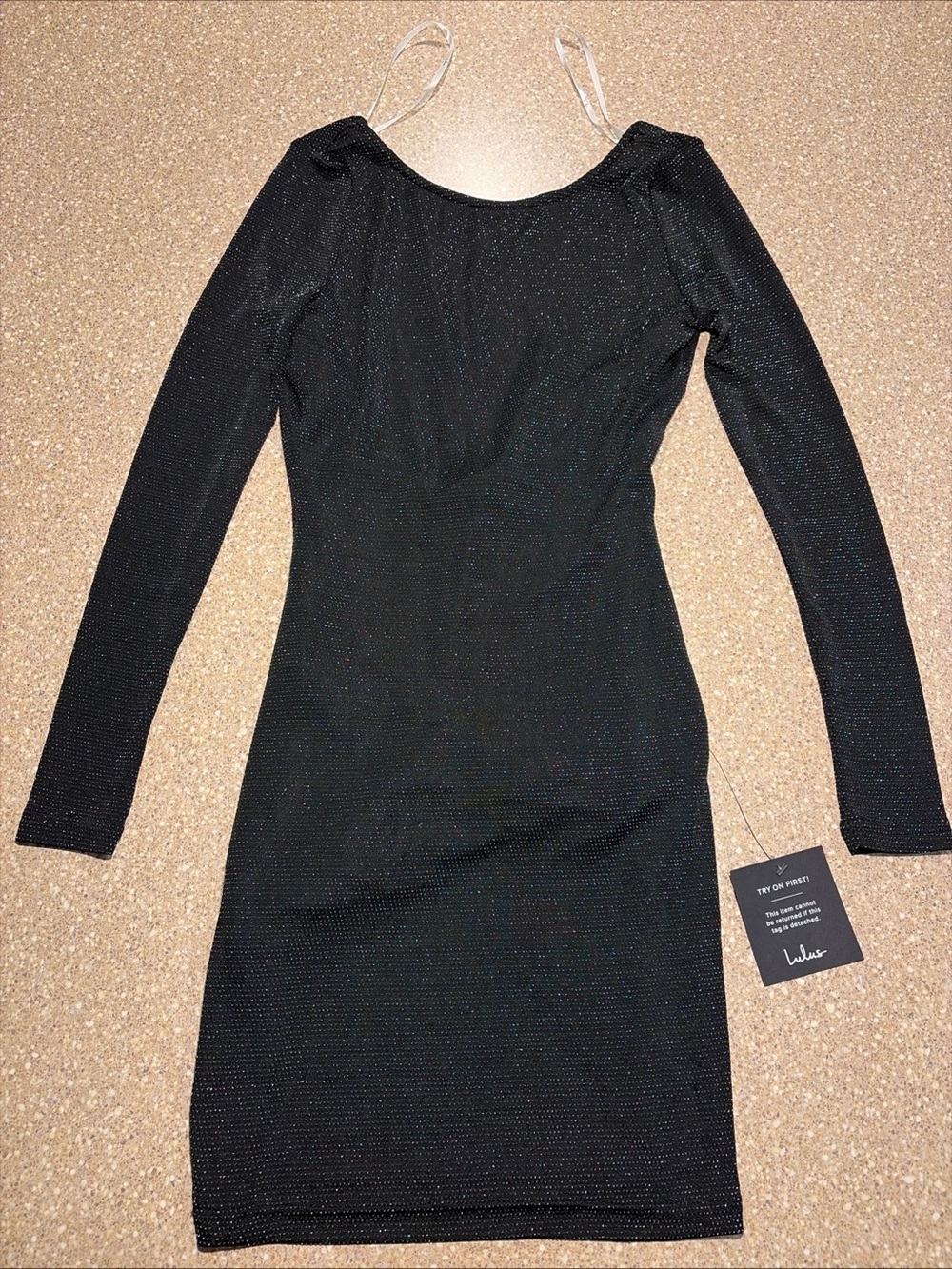 NWT Lulus Backless Long Sleeve Stretch Dress — Black Sparkly Women’s Small (S)
